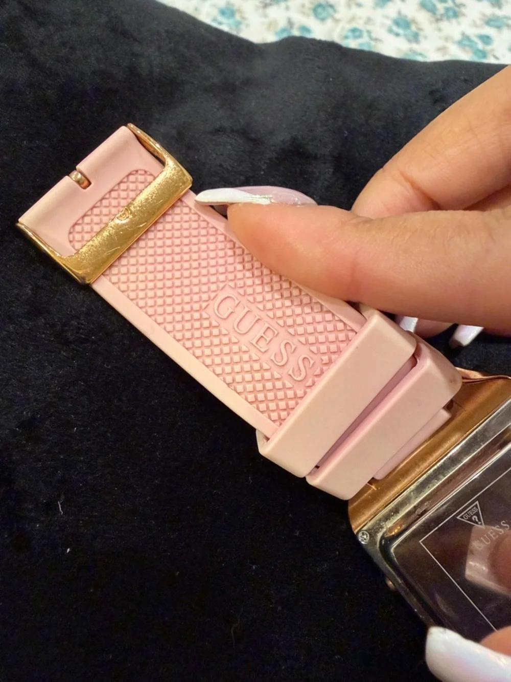 GUESS Gold Tone Digital Watch with Pink Crystal Bezel 44mm